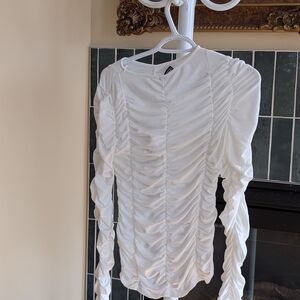H&M White Ruched Long Sleeve Top